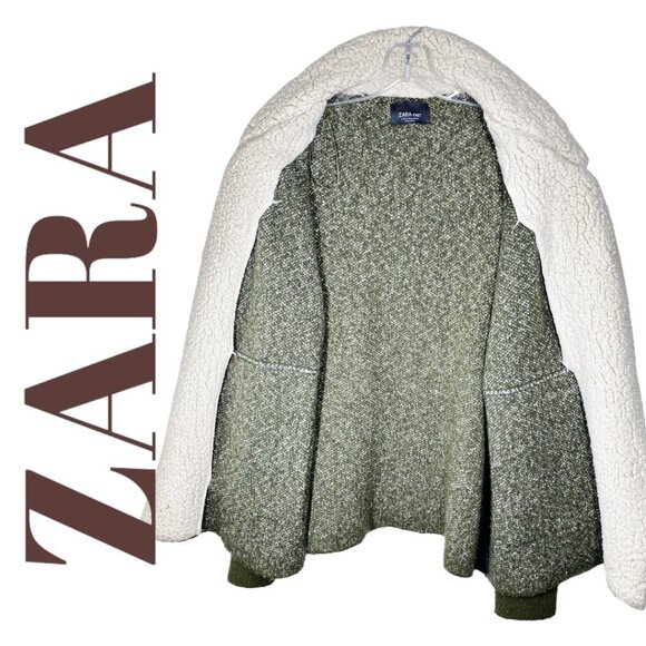 ZARA SHERPA KNIT SWEATER CARDIGAN JACKET OLIVE GREEN RELAXED OVERSIZED, MEDIUM - Picture 11 of 12